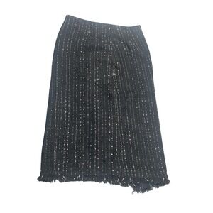 Vintage Selene Sport Tweed, Pencil Skirt‎ With Fringe Black And Pink Size 8
